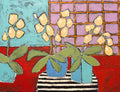 Japanese Screen and Abstract Orchids – Original Acrylic Painting