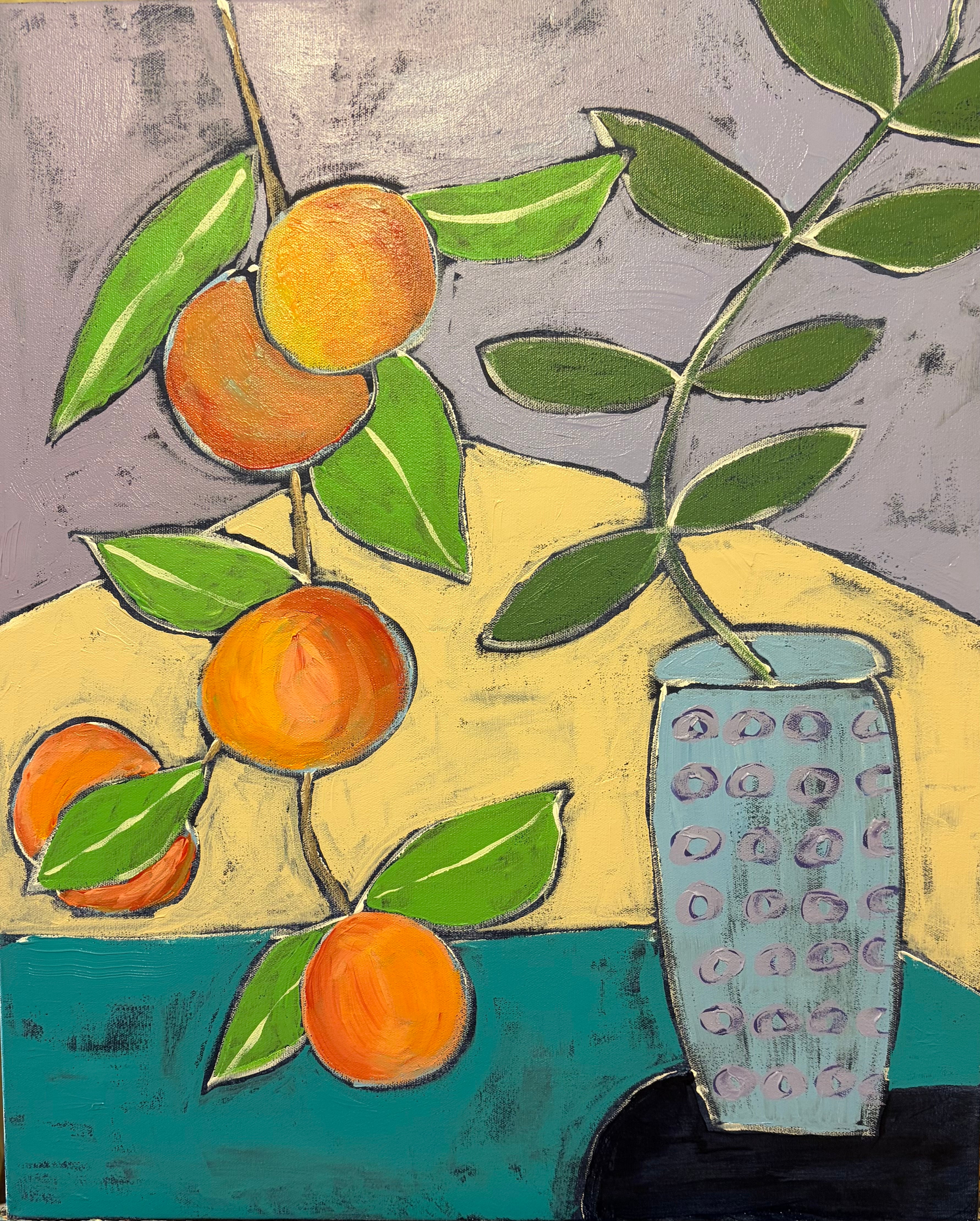 Peaches and Blue Vessel – Original Acrylic Painting