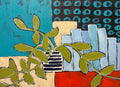 Vibrant Vines Among Books – Original Acrylic Painting
