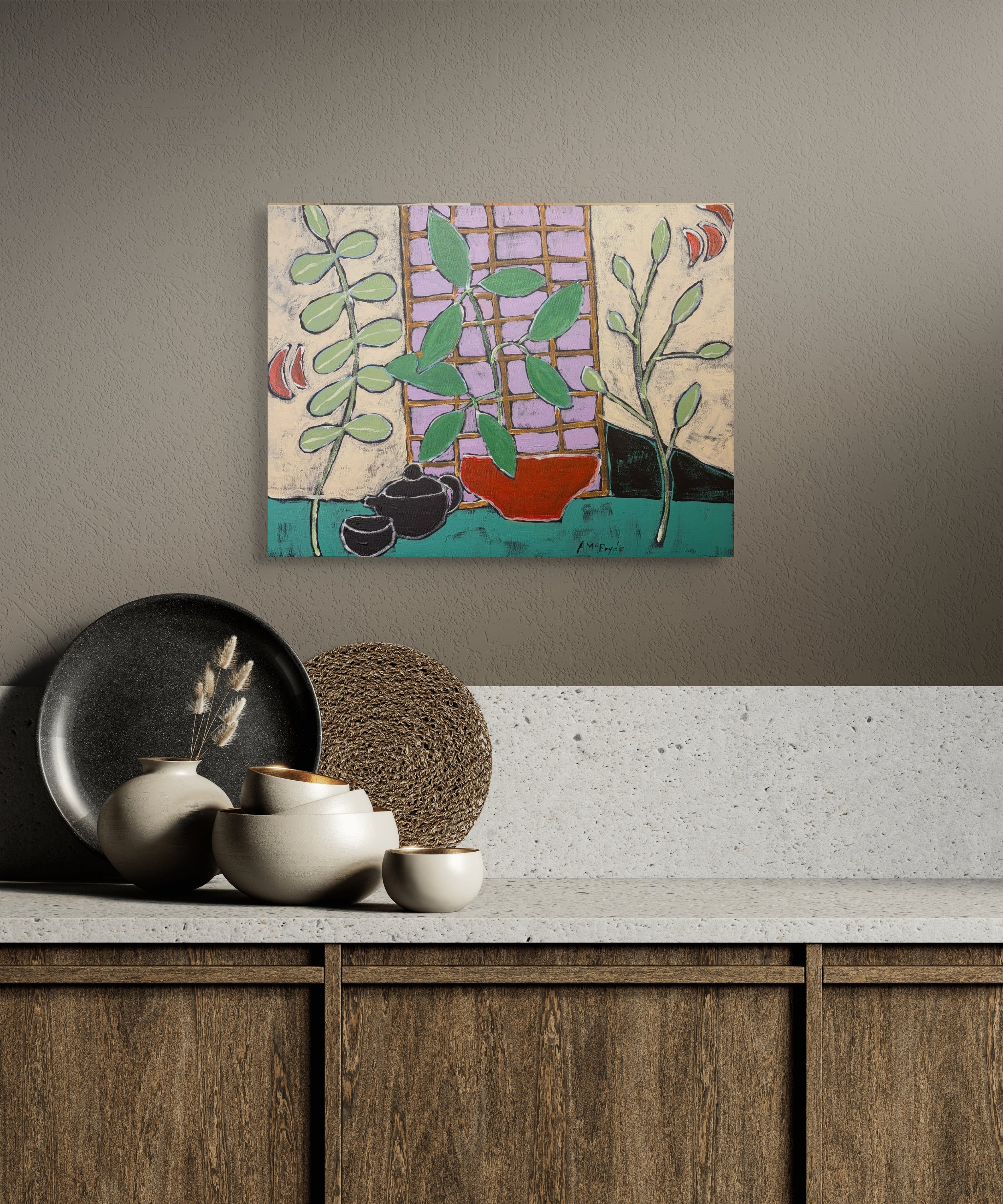 Quiet Rituals Behind the Screen – Original Acrylic Painting